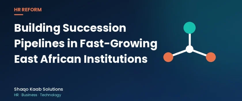 Shaqo Kaab Solutions brand-style header graphic illustrating succession planning and leadership continuity, navy and teal design with orange accents